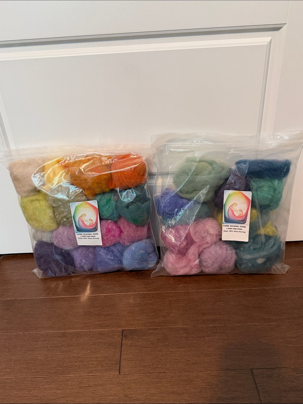 Paper, Scissors, Stone Dyed Wool Roving in Pastel Colors - 2 Bags